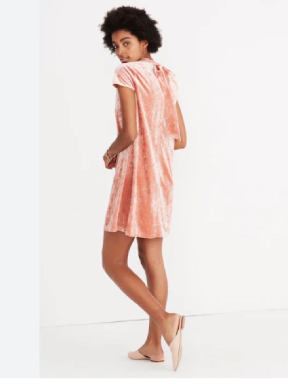 Madewell Peach Pink Crushed Velvet Mockneck‎ Mini Shift Dress Size Small
